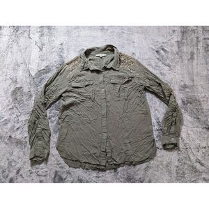 Miss Me Long Sleeve Button Up Women's Size Large Green Studded Shoulders